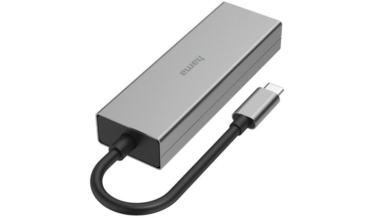 Hama USB-C-Multiport, 4 Ports, + LANGrau