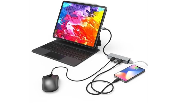 Hama USB-C-Multiport, 4 Ports, + LANGrau