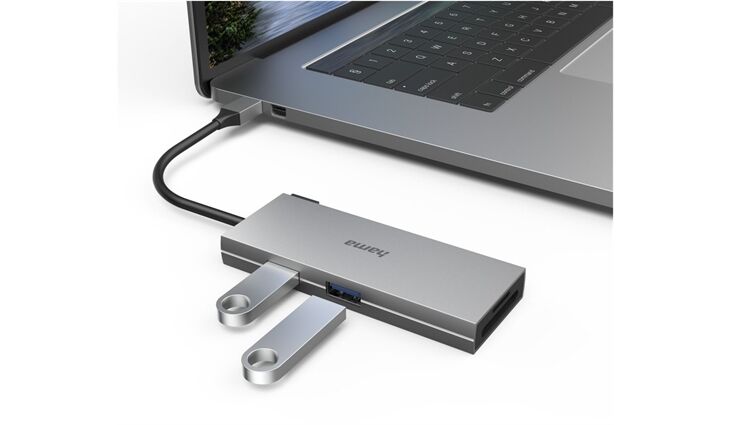Hama USB-C-Multiport, 6 Ports, HDMI+SDGrau